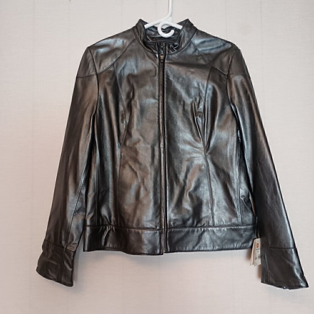 Wilson's Women's Leather Jacket Stand-up Collar, Silvery Gray, "Contender" NWT